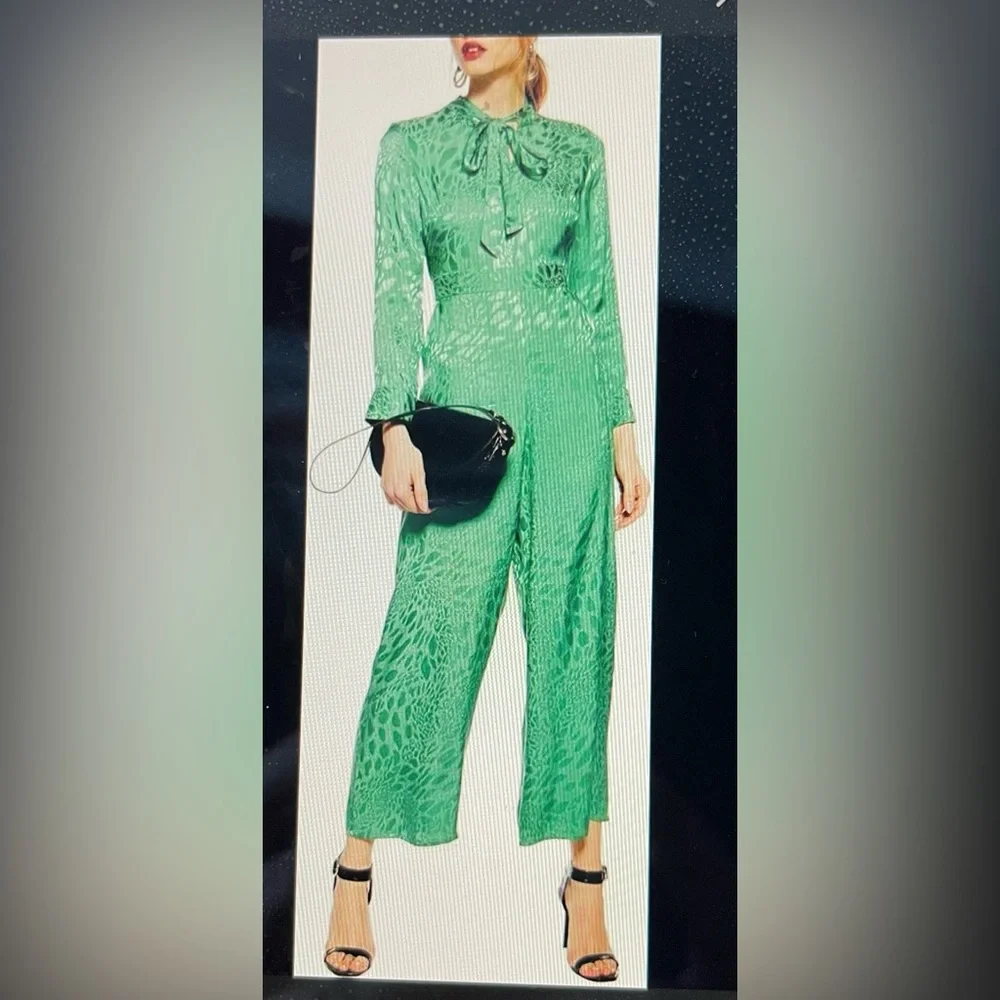 TOPSHOP TIE NECK JACQUARD CROP JUMPSUIT - Picture 1 of 5